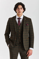 Harris - Traje de 3 piezas de tweed de mezcla de lana verde para hombre