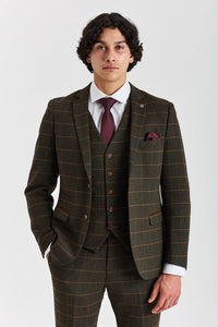 Harris - Traje de 3 piezas de tweed de mezcla de lana verde para hombre