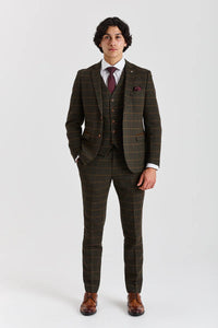 Harris - Traje de 3 piezas de tweed de mezcla de lana verde para hombre