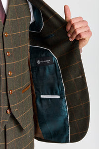 Harris - Traje de 3 piezas de tweed de mezcla de lana verde para hombre