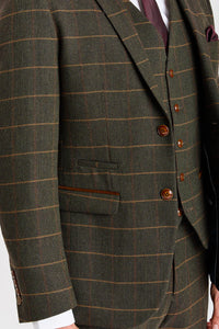 Harris - Traje de 3 piezas de tweed de mezcla de lana verde para hombre