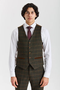Harris - Traje de 3 piezas de tweed de mezcla de lana verde para hombre