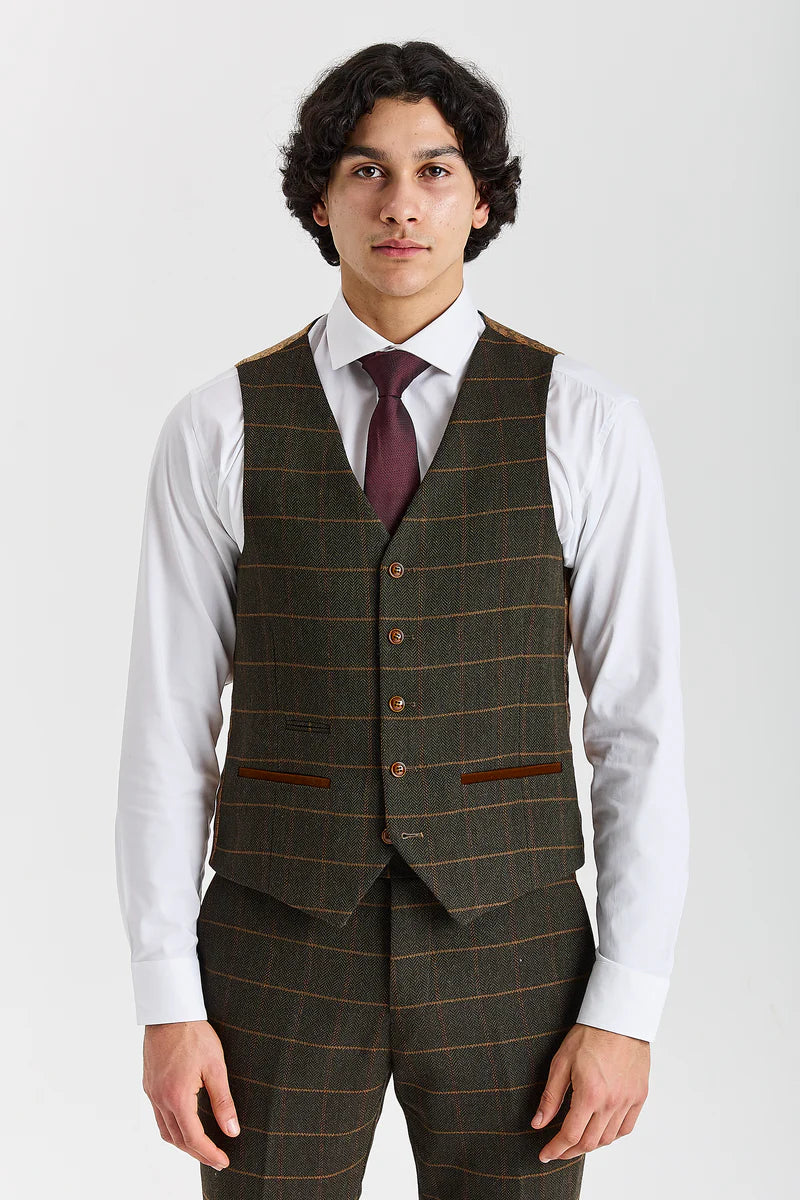 Harris - Traje de 3 piezas de tweed de mezcla de lana verde para hombre