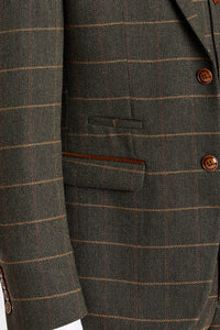 Harris - Blazer de tweed verde con estampado de espiga.