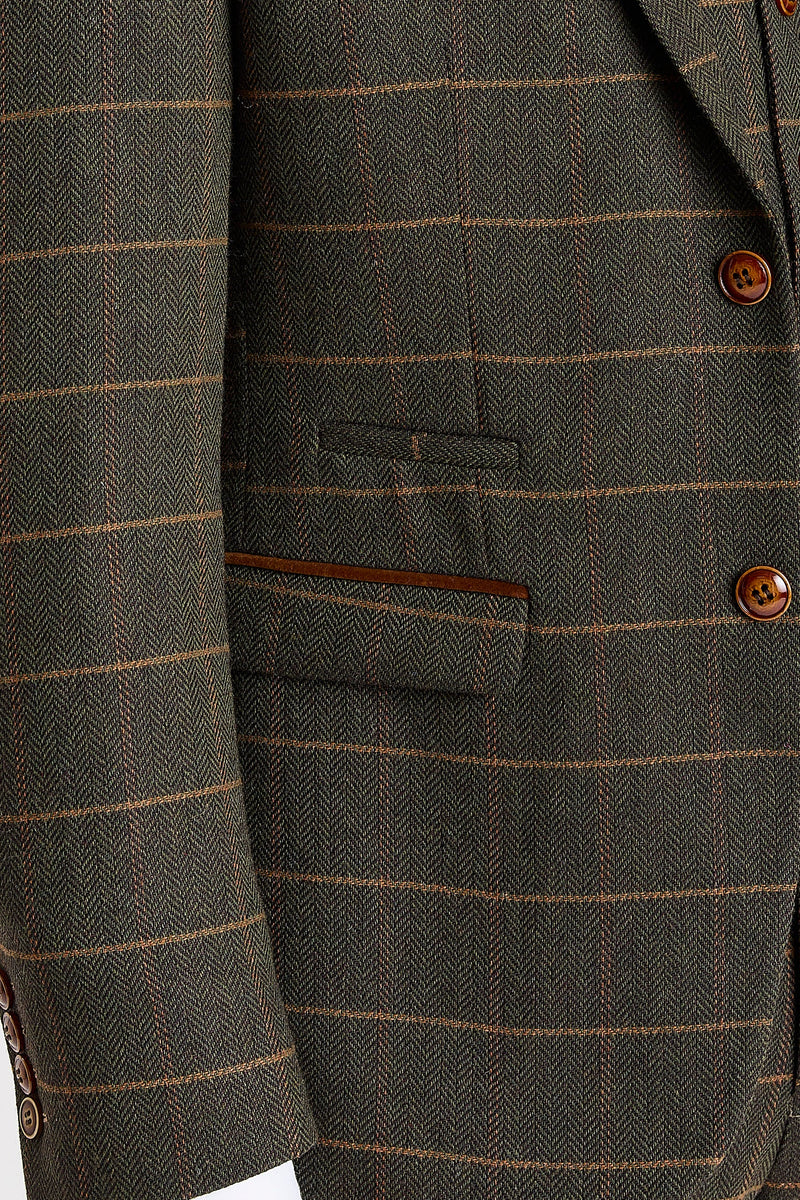 Harris - Blazer de tweed verde con estampado de espiga.