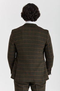 Harris - Blazer de tweed verde con estampado de espiga.