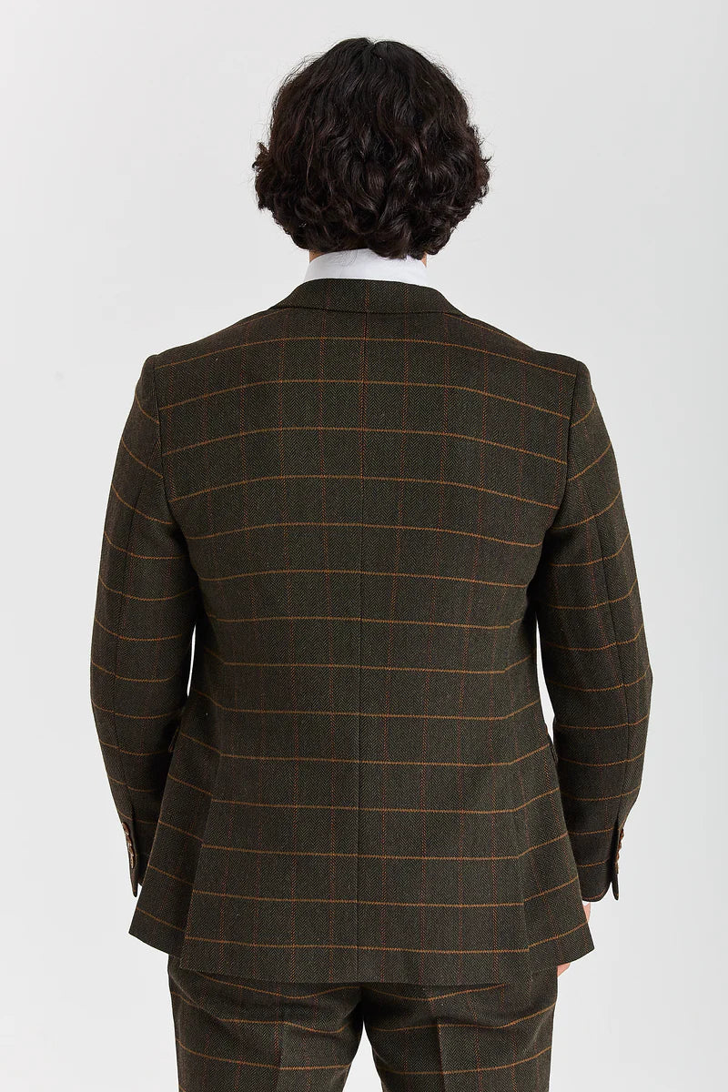 Harris - Blazer de tweed verde con estampado de espiga.