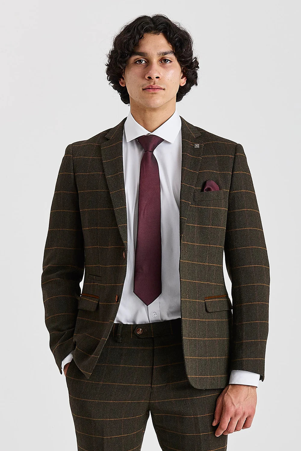 Harris - Blazer de tweed verde con estampado de espiga.