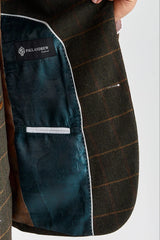 Harris - Blazer de tweed verde con estampado de espiga.