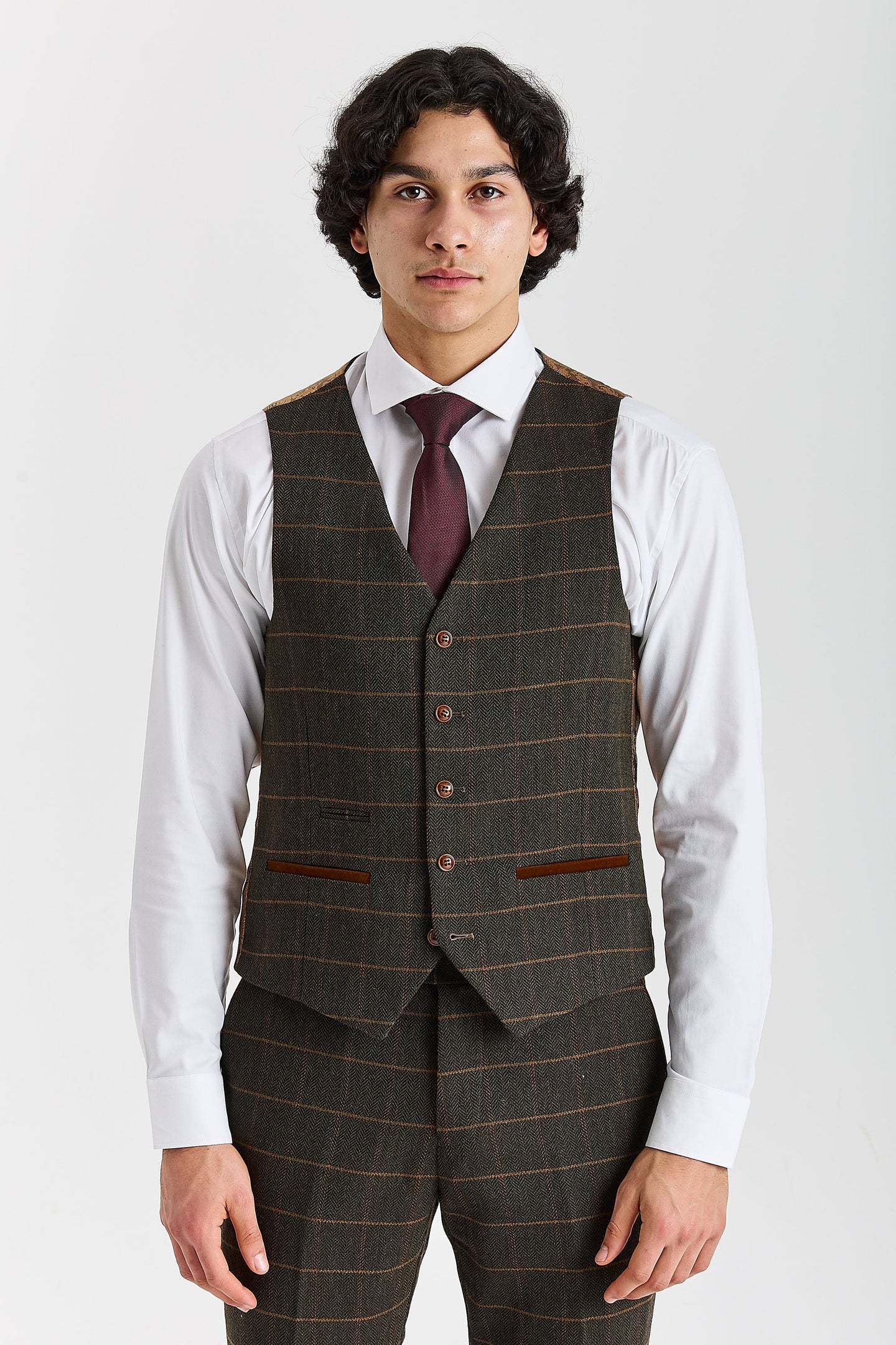 Harris - Chaleco de tweed verde con estampado de espiga para hombre
