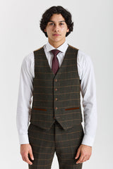 Harris - Chaleco de tweed verde con estampado de espiga para hombre