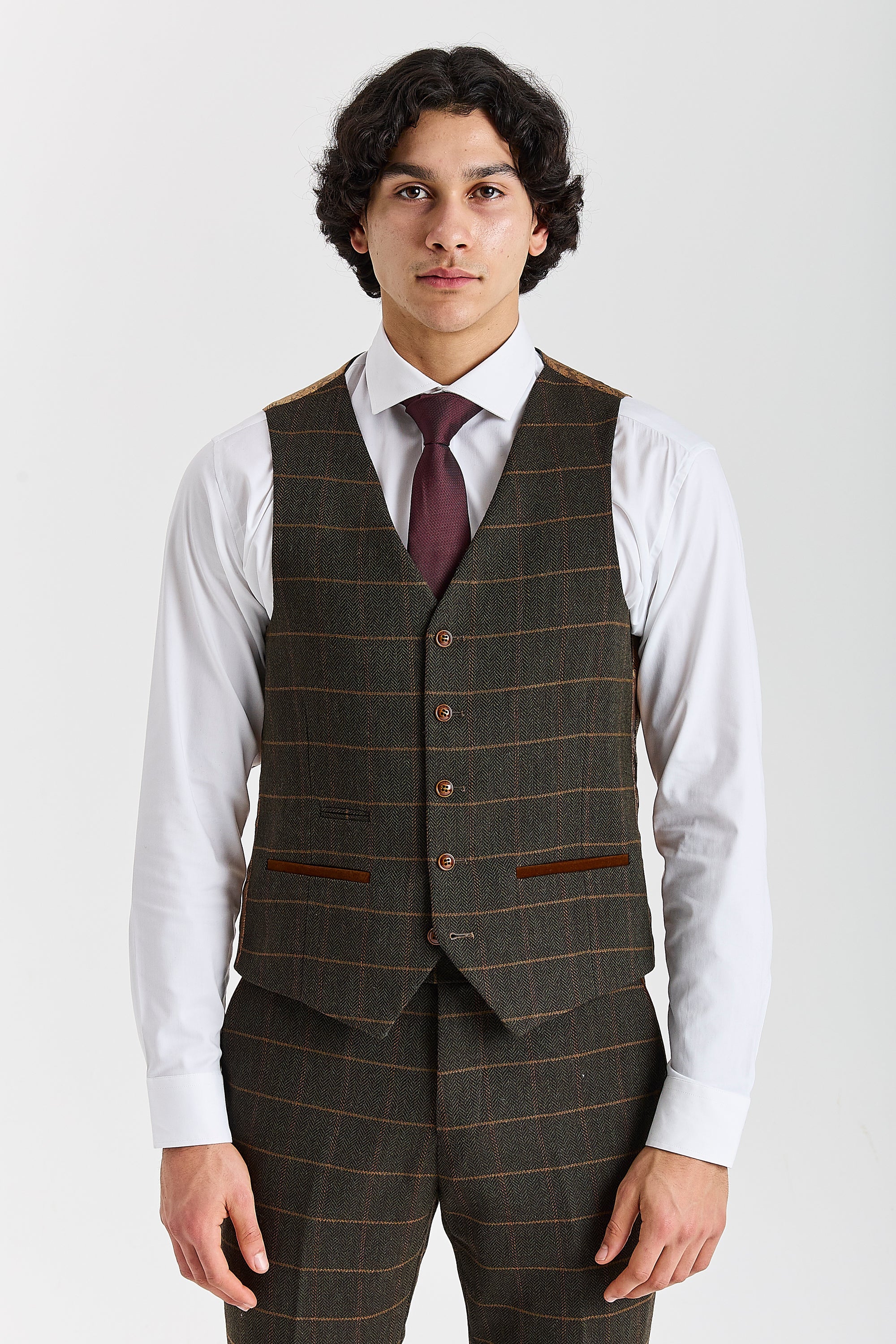 Harris - Chaleco de tweed verde con estampado de espiga para hombre