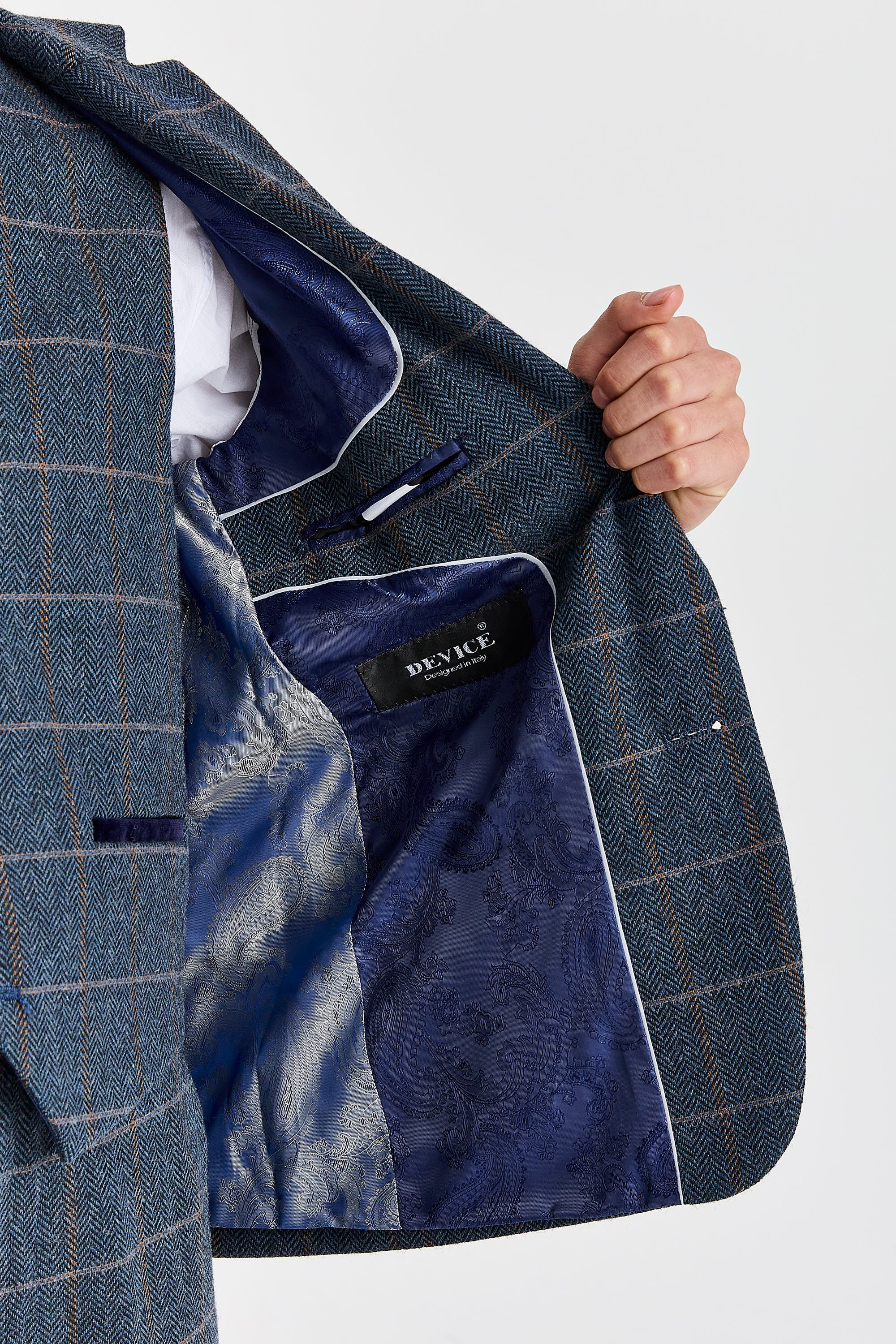 Harris - Traje de tres piezas de tweed de mezcla de lana azul marino para hombre