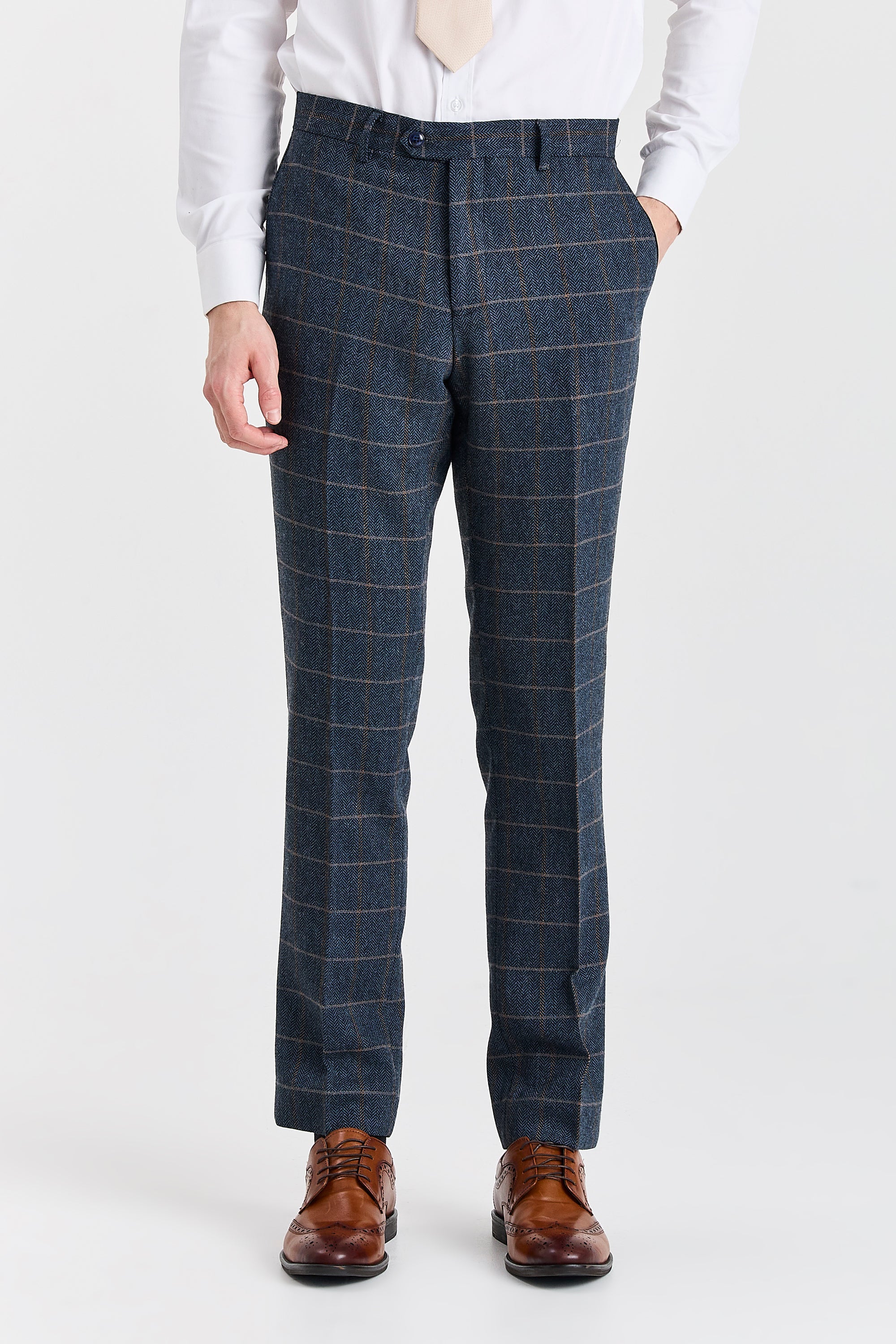 Harris - Pantalones de hombre de mezcla de lana y tweed azul marino