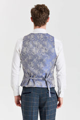 Traje de tweed azul marino Harris con chaleco plateado Belmont en contraste.