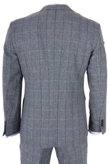 Harris - Traje de tweed gris de tres piezas con estampado de espiga para hombre
