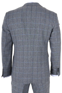 Harris - Traje de tweed gris de tres piezas con estampado de espiga para hombre