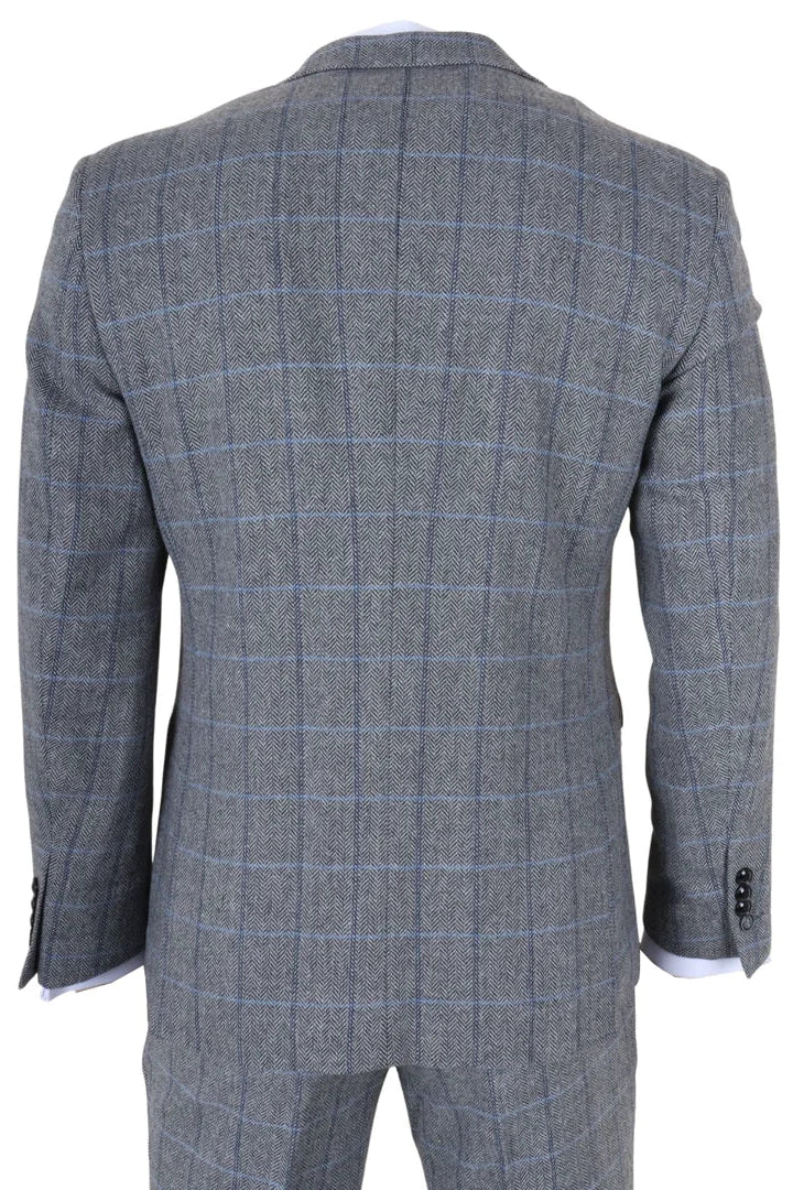 Harris - Traje de tweed gris de tres piezas con estampado de espiga para hombre