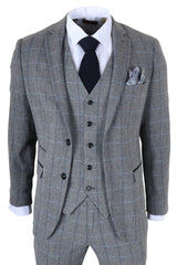 Harris - Traje de tweed gris de tres piezas con estampado de espiga para hombre