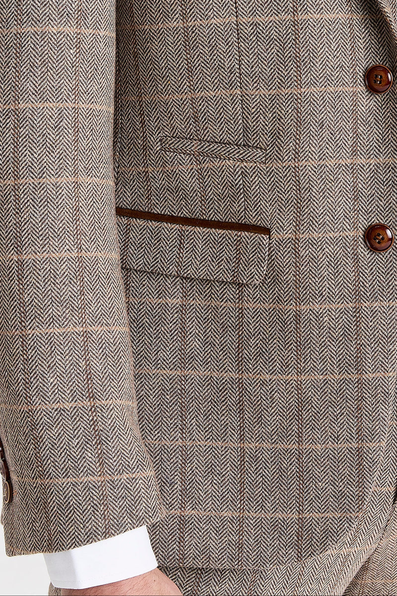 Harris - Blazer de tweed marrón con estampado de espiga para hombre