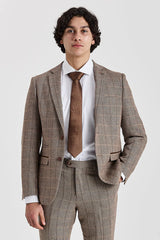 Harris - Blazer de tweed marrón con estampado de espiga para hombre