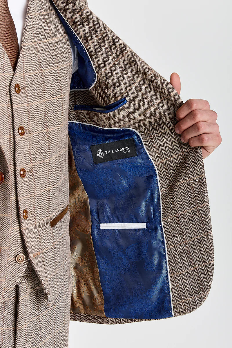 Harris - Blazer de tweed marrón con estampado de espiga para hombre