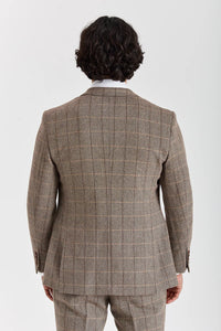 Harris - Blazer de tweed marrón con estampado de espiga para hombre