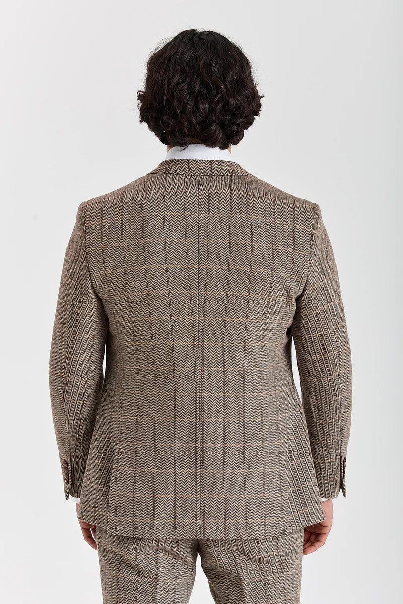 Harris - Blazer de tweed marrón con estampado de espiga para hombre