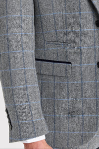 Harris - Blazer de tweed gris con estampado de espiga para hombre