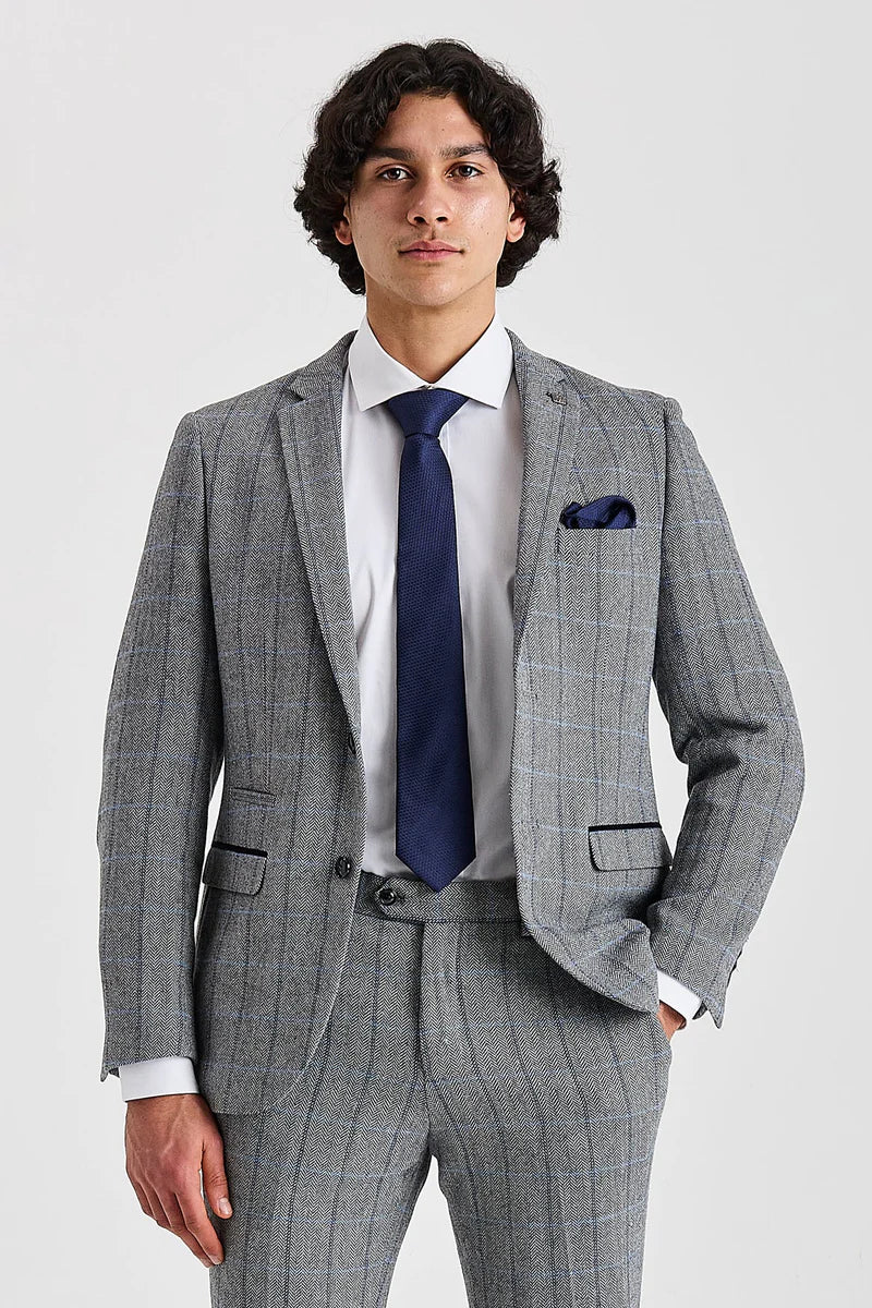Harris - Blazer de tweed gris con estampado de espiga para hombre