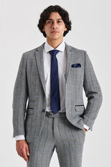 Harris - Blazer de tweed gris con estampado de espiga para hombre