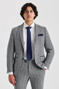 Harris - Blazer de tweed gris con estampado de espiga para hombre