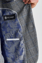 Harris - Blazer de tweed gris con estampado de espiga para hombre