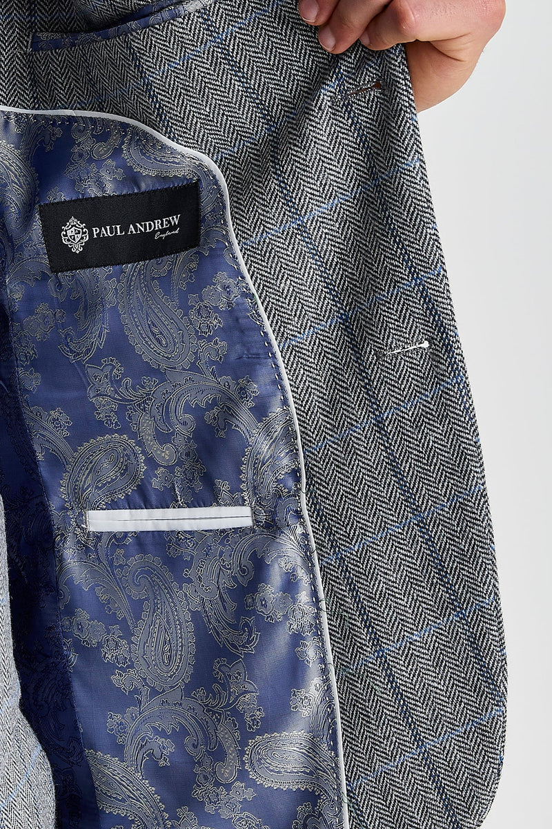 Harris - Blazer de tweed gris con estampado de espiga para hombre