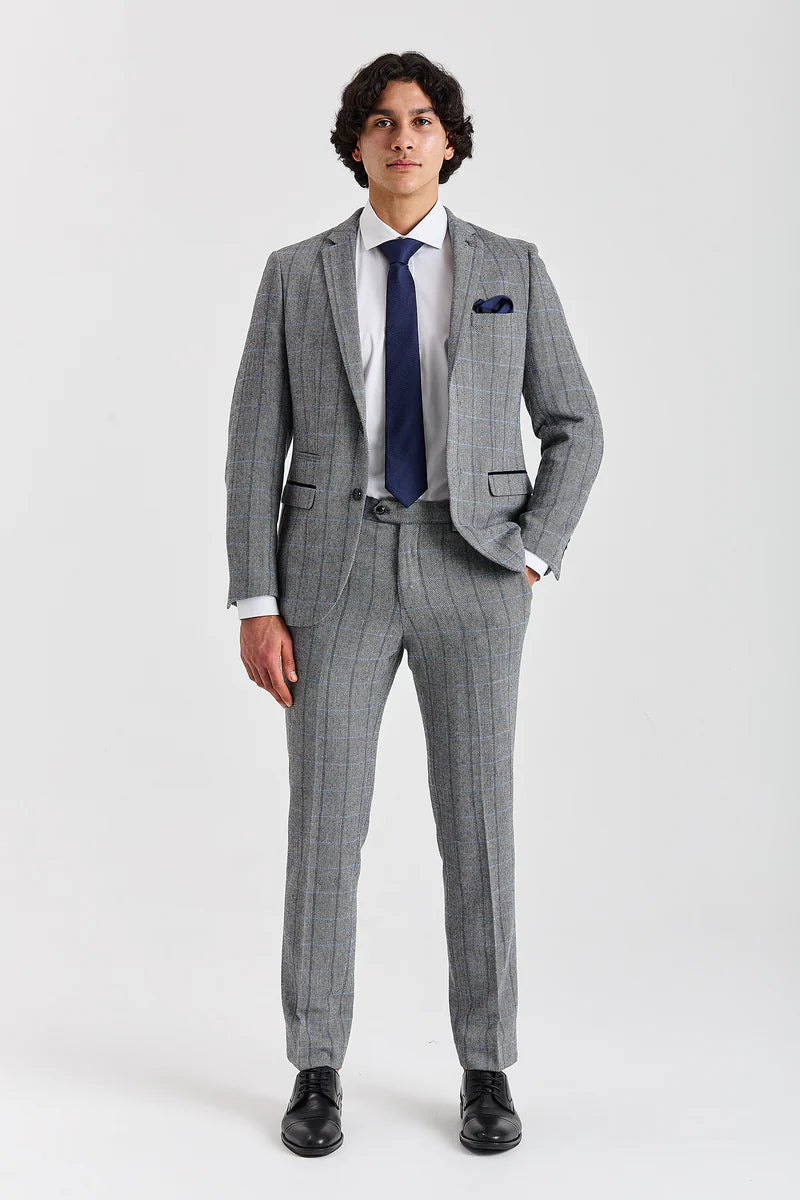 Harris - Blazer de tweed gris con estampado de espiga para hombre