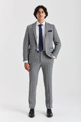 Harris - Blazer de tweed gris con estampado de espiga para hombre