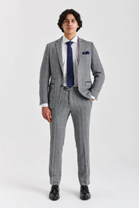 Harris - Blazer de tweed gris con estampado de espiga para hombre