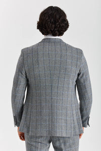 Harris - Blazer de tweed gris con estampado de espiga para hombre