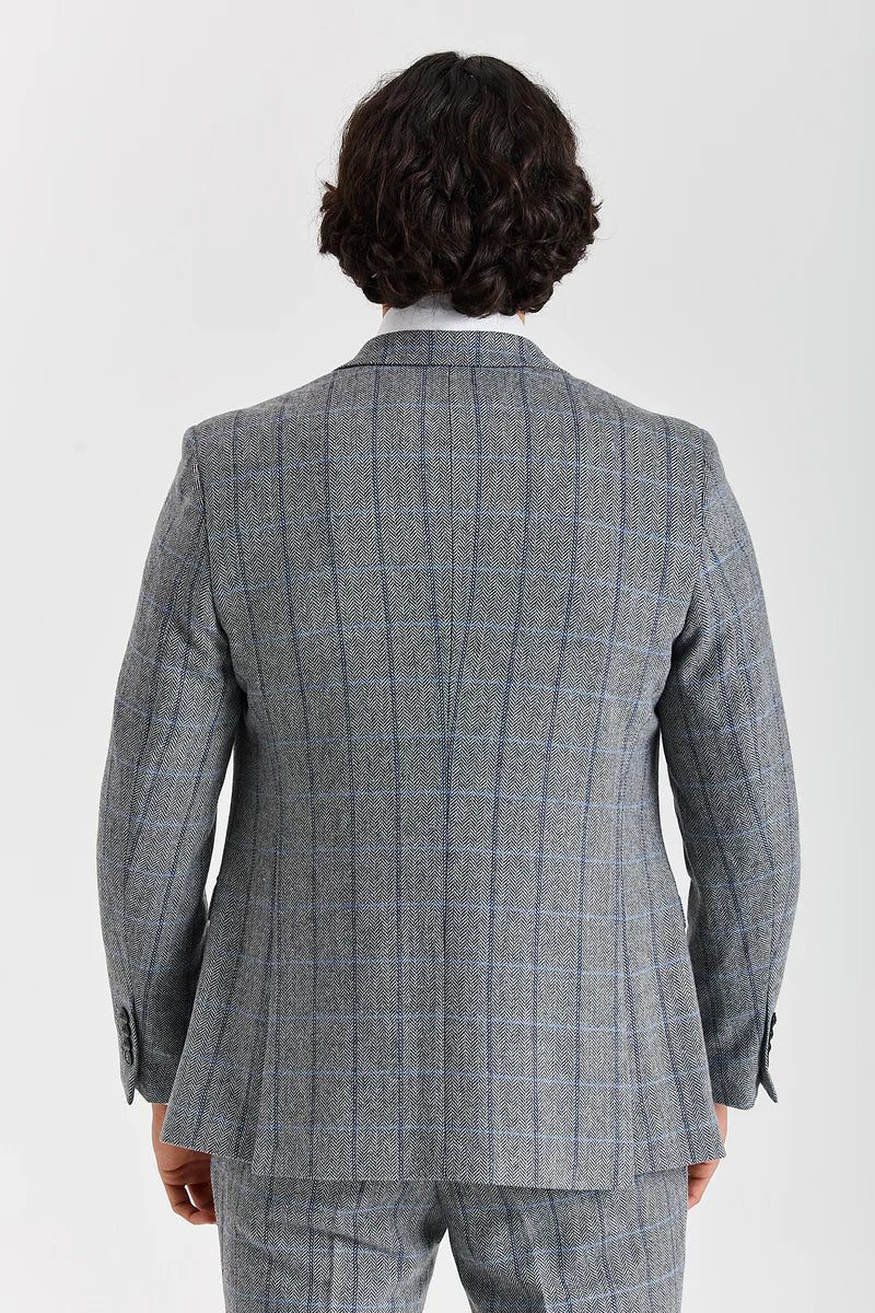 Harris - Blazer de tweed gris con estampado de espiga para hombre