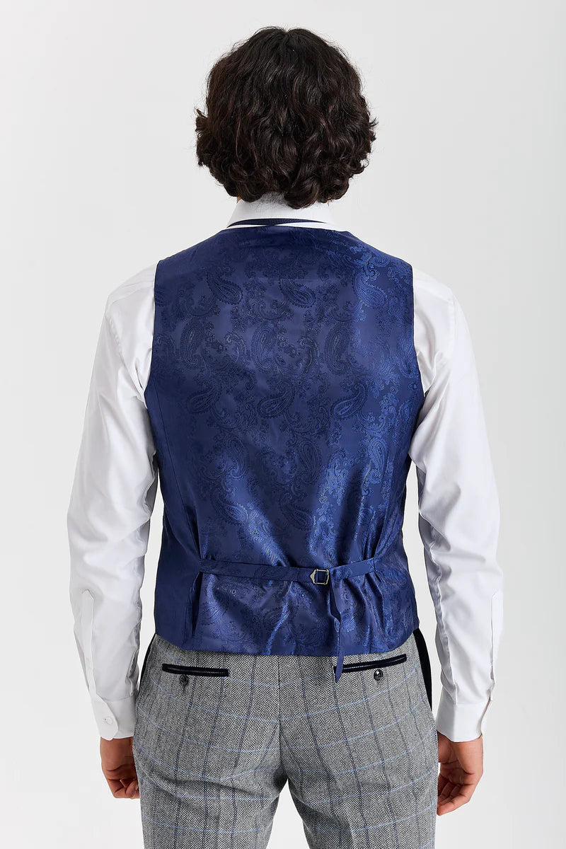 Harris - Chaleco de tweed gris con estampado de espiga para hombre