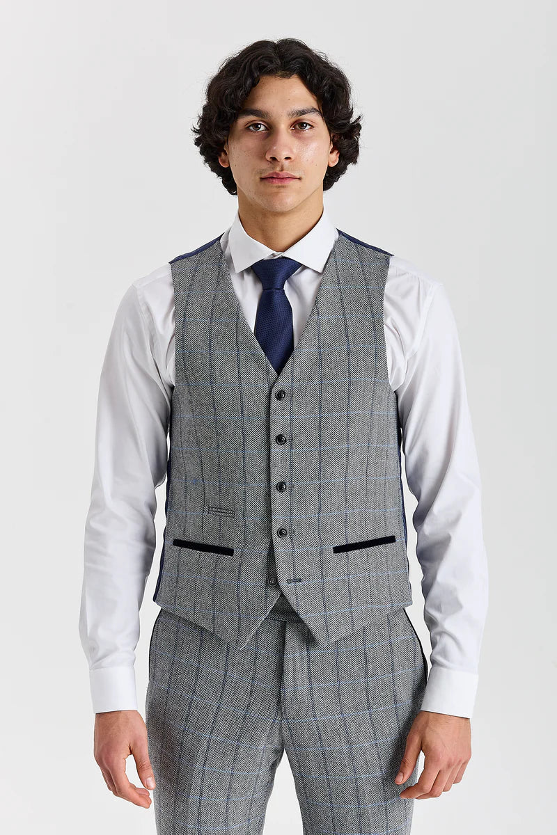Harris - Chaleco de tweed gris con estampado de espiga para hombre