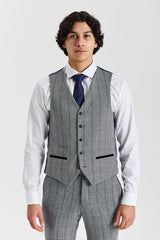 Harris - Chaleco de tweed gris con estampado de espiga para hombre