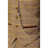 Traje de tres piezas de tweed marrón para hombre de Harris con estilo clásico vintage.