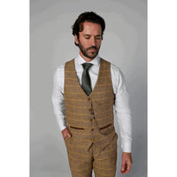 Traje de tres piezas de tweed marrón para hombre de Harris con estilo clásico vintage.