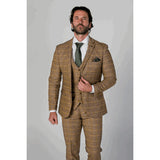 Traje de tres piezas de tweed marrón para hombre de Harris con estilo clásico vintage.