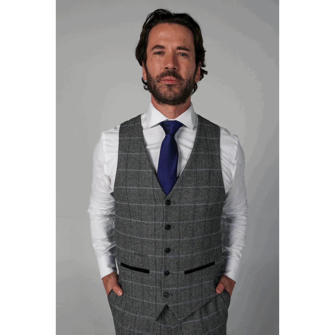Harris - Chaleco de tweed gris para hombre