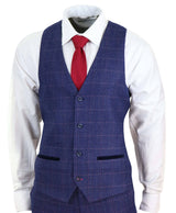 Traje de tres piezas para hombre a cuadros azules y morados