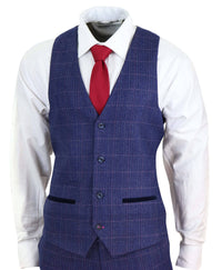 Traje de tres piezas para hombre a cuadros azules y morados