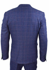Traje de tres piezas para hombre a cuadros azules y morados