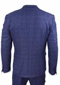 Traje de tres piezas para hombre a cuadros azules y morados